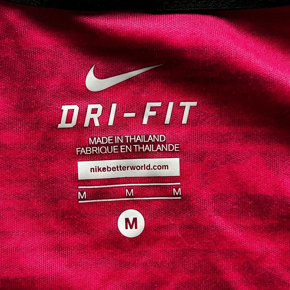Nike Running Shirt Womens Size M Pink Black Dri-Fit Space Dye V-Neck Athletic
